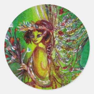 Sticker Rond FAIRY VERT, or jaune rouge argent