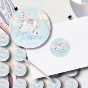Sticker Rond Fairytale bébé Pony Blue ballons étoile Anniversai