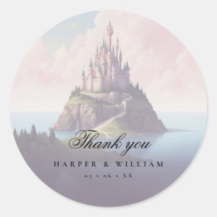 Sticker Rond Fairytale château mariage merci