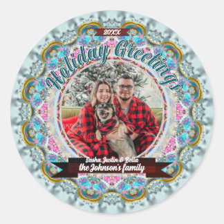 Sticker Rond Fairytale Holiday Greetings Custom Photo