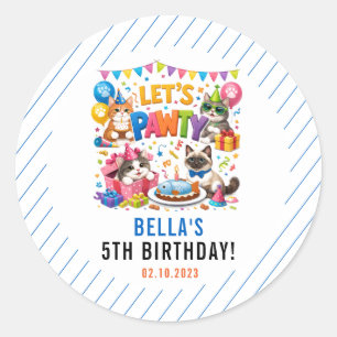 Sticker Rond Faisons la Fête au Chat 5ème Anniversaire Joyeux