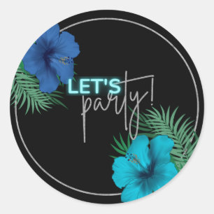 Sticker Rond Faisons la fête Black Blue Neon Tropical 40e anniv