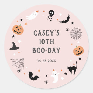 Sticker Rond Faisons un anniversaire éffrayant Halloween rose