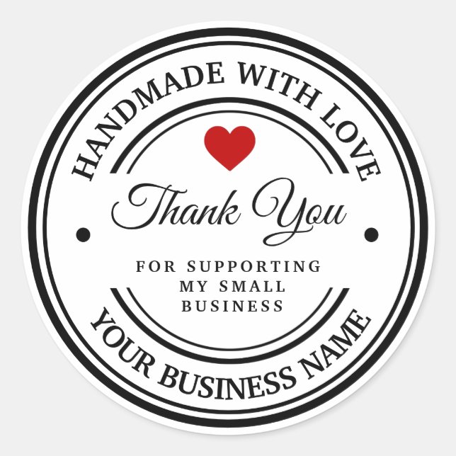 Sticker Rond Fait à la main avec amour | merci (Devant)