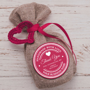 Sticker Rond Fait à la main avec amour   merci classique en pla