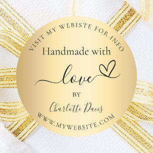 Sticker Rond Fait à la main avec amour or nom site