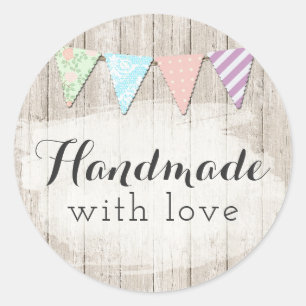 Sticker Rond Fait À La Main Avec Amour Shabby Chic Bunting Rust