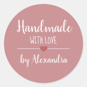 Sticker Rond Fait à la main avec amour vintage nom de script ro