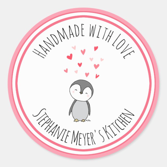 Sticker Rond Fait à la main avec l'amour Han tiré mignon Coeur  (Devant)