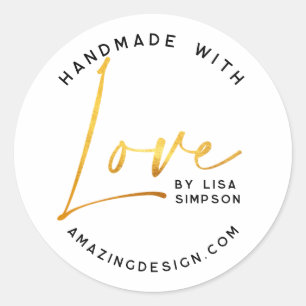Sticker Rond Fait à la main avec l'écriture d'or amour