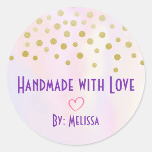 Sticker Rond fait à la main avec Love Faux Gold Confetti