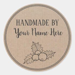 Sticker Rond Fait À La Main Par Rustique Vintage Noël Saint Art