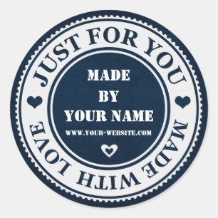 Sticker Rond Fait À La Main Pour Vous Fabriqué Avec Amour Bleu