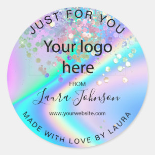 Sticker Rond fait avec amour feuille holographe ajouter votre l