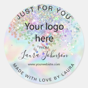 Sticker Rond fait avec amour feuille holographe ajouter votre l