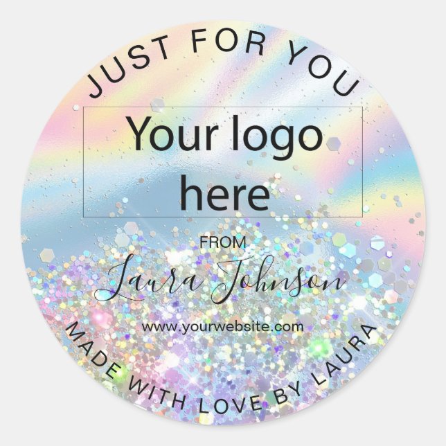 Sticker Rond fait avec amour feuille holographe ajouter votre l (Devant)
