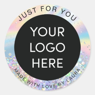 Sticker Rond fait avec amour feuille holographe ajouter votre l