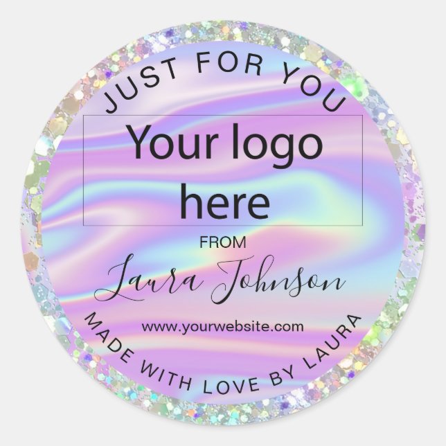 Sticker Rond fait avec amour feuille holographe ajouter votre l (Devant)