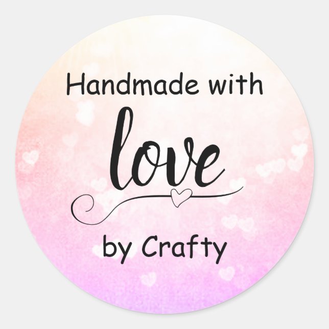 Sticker Rond Fait main avec amour, cœur ombré rose personnalisé (Devant)