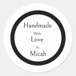 Sticker Rond Fait Main Avec Amour Moderne Minimaliste Simple No