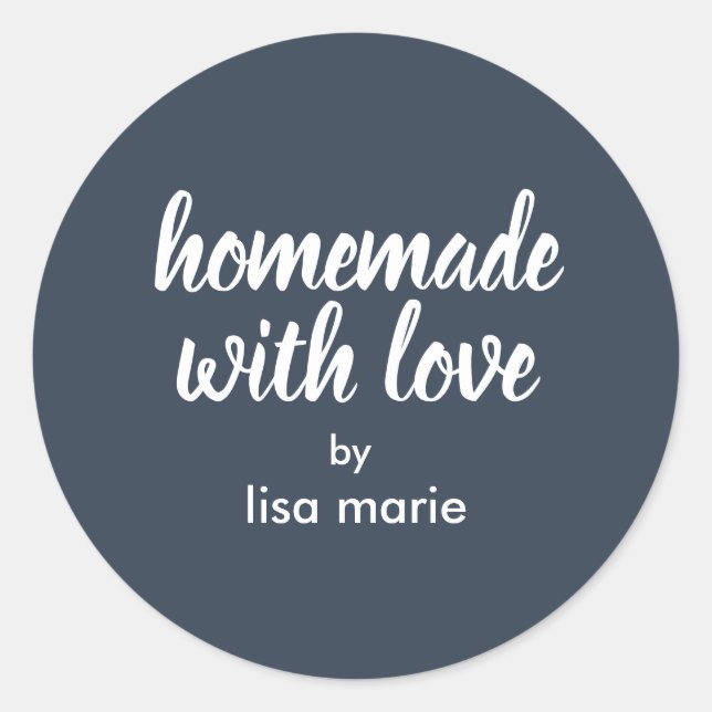 Sticker Rond Fait Maison avec Amour Cadeau Personnalisé Bleu Fo (Devant)