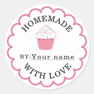 Sticker Rond Fait maison avec amour cupcake rose