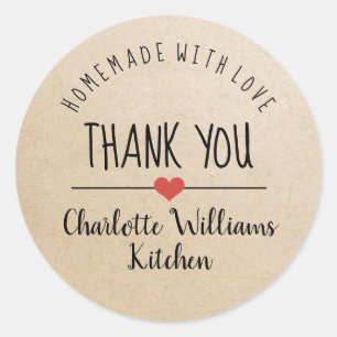 Sticker Rond Fait maison avec amour kraft merci classique rond 