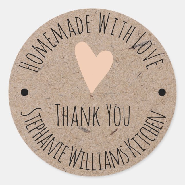 Sticker Rond Fait maison avec amour | Kraft Paper Merci Classic (Devant)