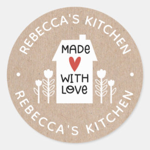 Sticker Rond Fait Maison Avec Amour Kraft Personnalisé