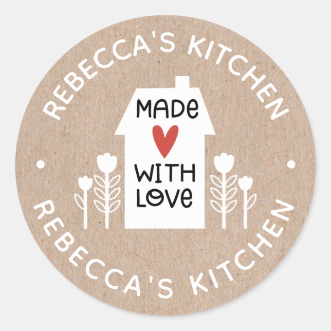 Sticker Rond Fait Maison Avec Amour Kraft Personnalisé (Devant)