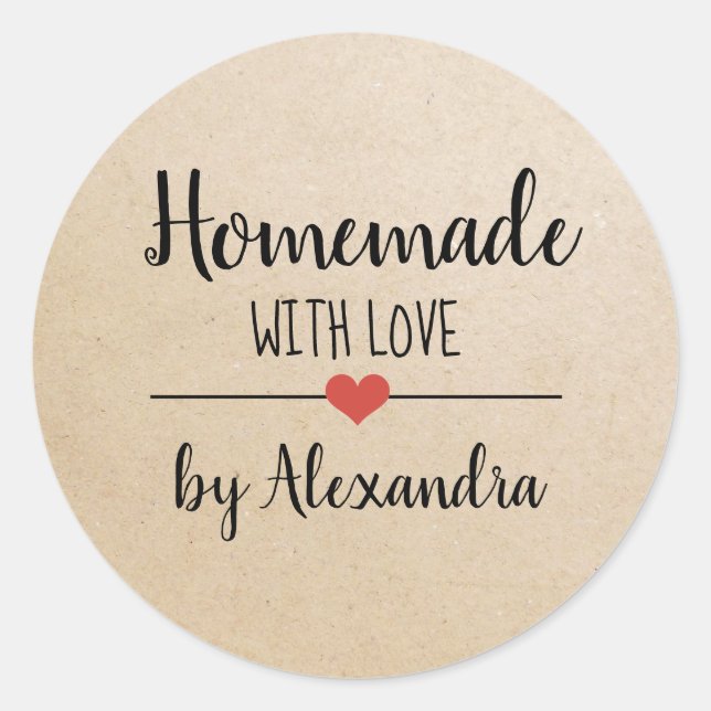 Sticker Rond Fait maison avec amour kraft script personnalisé (Devant)