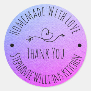 Sticker Rond Fait maison avec amour   Merci d'aquarelle violet