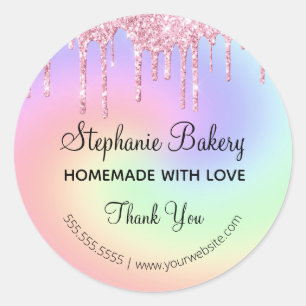 Sticker Rond Fait maison avec amour Merci de Parties scintilla