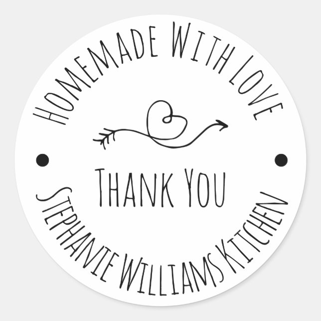 Sticker Rond Fait maison avec amour | Merci noir et blanc (Devant)
