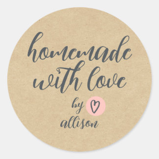 Sticker Rond Fait Maison avec Amour Papier Kraft Personnalisé