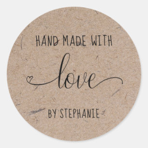 Sticker Rond Fait maison avec amour papier kraft typographique