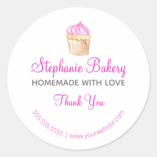 Sticker Rond Fait maison avec Amour Pâtisserie Cup Cake Merci