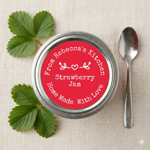 Sticker Rond Fait Maison avec Amour Rouge Confiture de Frai