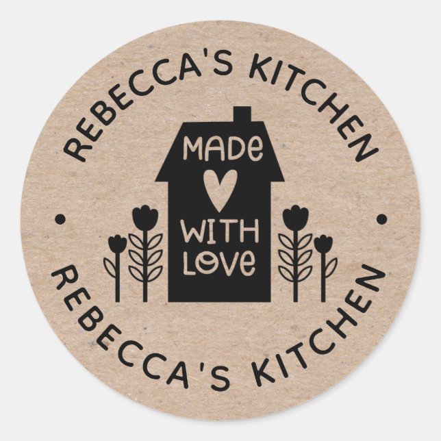 Sticker Rond Fait maison avec Love Kraft (Devant)