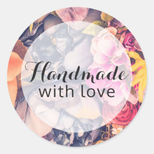 Sticker Rond Faite À La Main Avec Amour Glam Floral Roses tenda