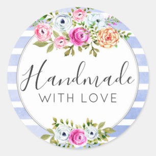Sticker Rond Faite À La Main Avec Amour Rustique Floral Aquarel