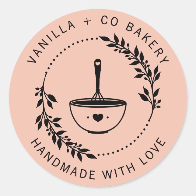 Sticker Rond Faite À La Main Moderne Avec Amour Whisk Bakery Co (Devant)