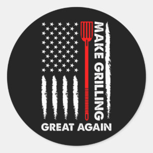 Sticker Rond Faites du barbecue grand 4 juillet Fun Bbq Pitmast