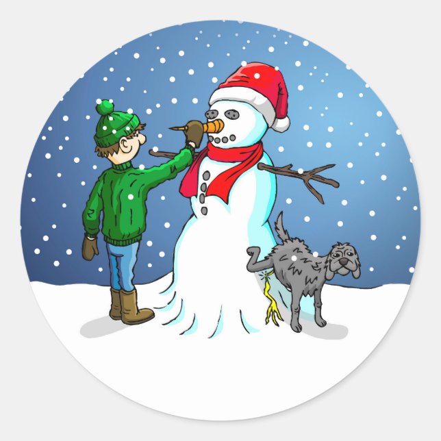 Sticker Rond Faites un bonhomme de neige pour Noël (Devant)
