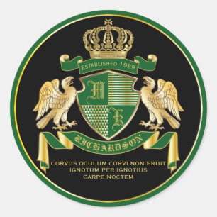 Sticker Rond Faites votre propre blason Green Gold Eagle Emblem