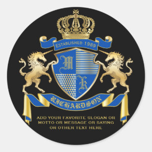 Sticker Rond Faites votre propre blason Unicorn Emblem Bleu