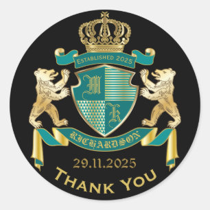 Sticker Rond Faites votre propre blouse d'armoiries Turquoise d