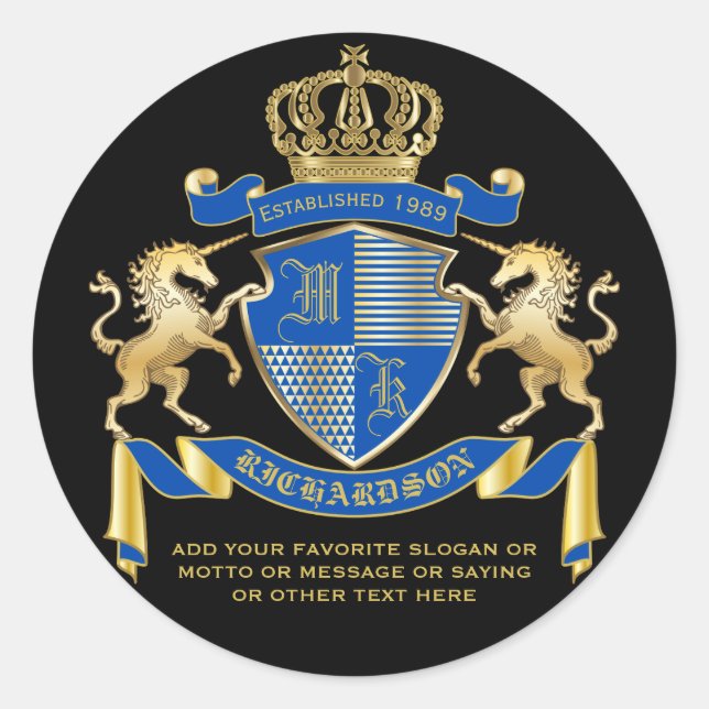Sticker Rond Faites votre propre manteau Unicorn d'armoiries bl (Devant)