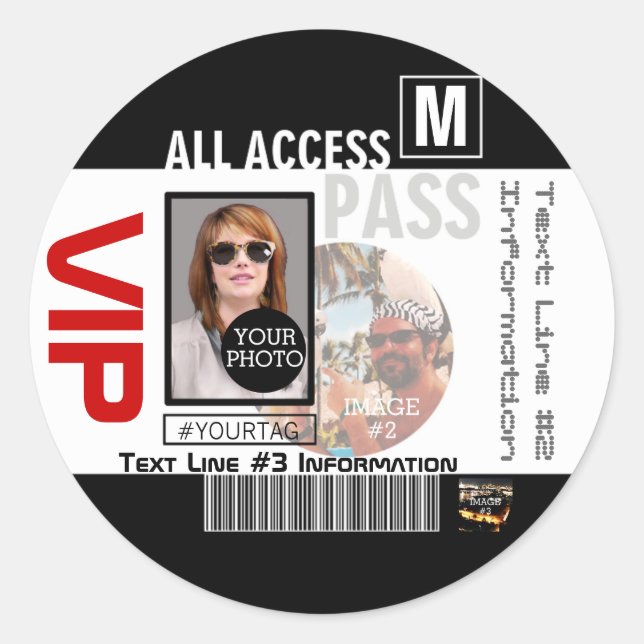 Sticker Rond Faites votre propre VIP Pass 8 façons de personnal (Devant)