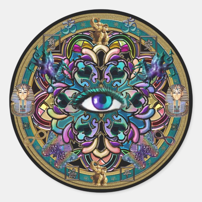 Sticker Rond Faites-vous confiance ~ Les Yeux du monde Mandala (Devant)